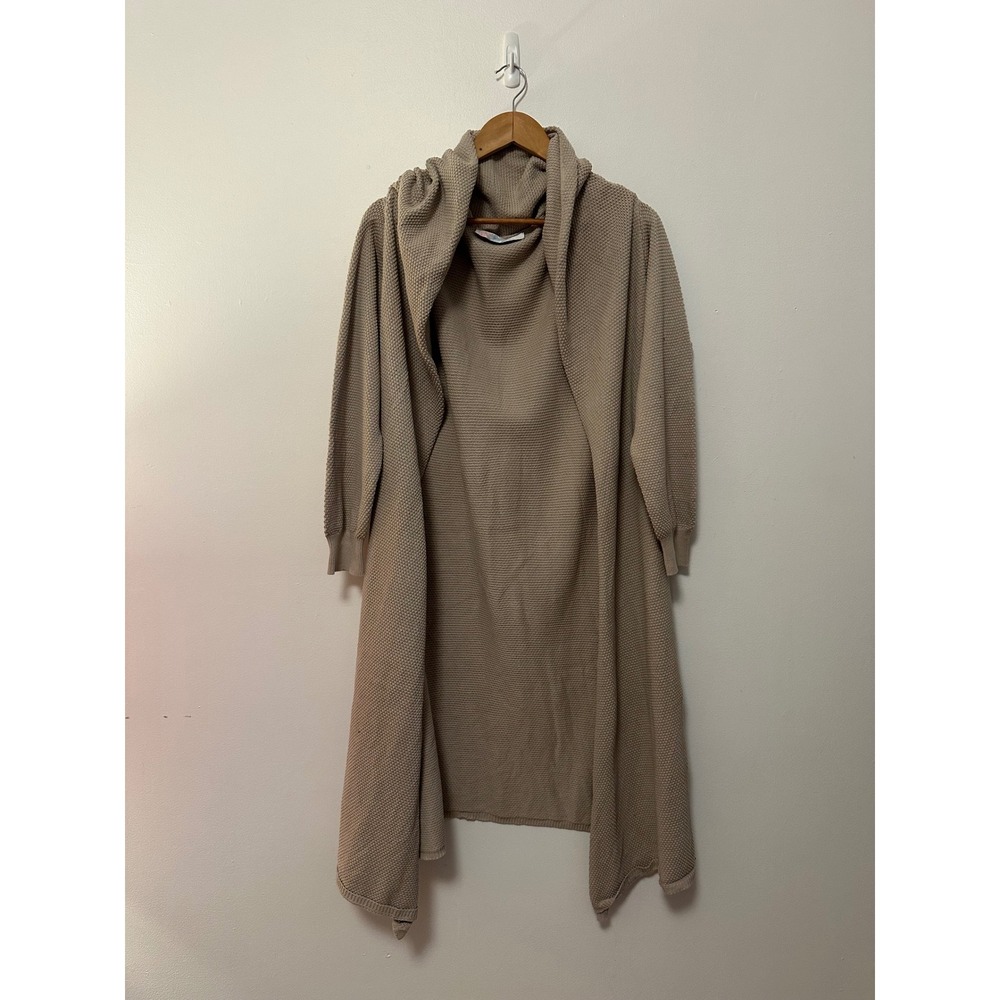 Free People FP Beach Tan Waffle Knit Longline Hooded Cardigan Sweater | Medium